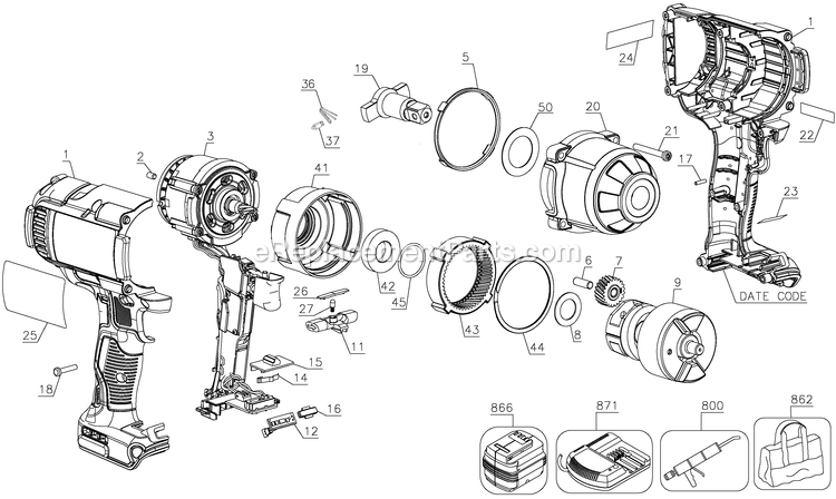 Dewalt DCF899B (Type 4) Impact Wrench Power Tool Page A Diagram