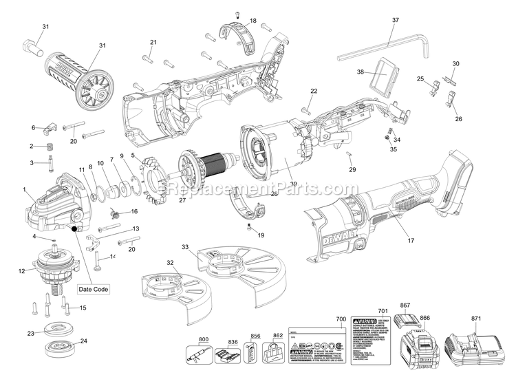 Dewalt DCG414T2-AR (Type 3) Small Angle Grinder Power Tool Page A Diagram