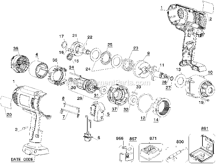Dewalt DW059HB (Type 2) 18v Impact Wrench Power Tool Page A Diagram