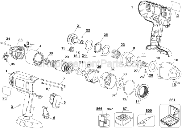 DeWALT DW059 Type 1 18V Cordless Impact Wrench Page A Diagram