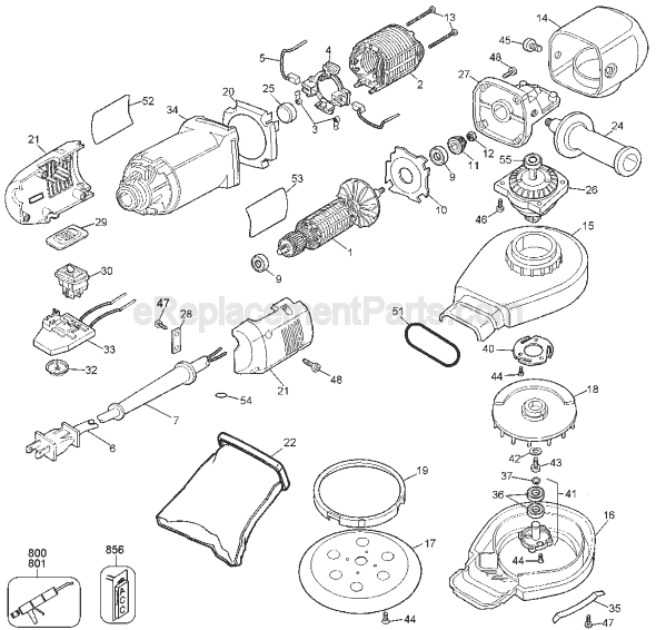 DeWALT DW444 TYPE 1 EVS Right Angle Random Orbit Sander Page A Diagram