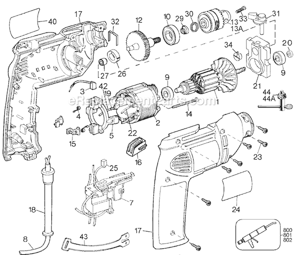 DeWALT DW503-44 Type 1 3/8" 4.2 Amp Variable Speed Hammer Drill Page A Diagram