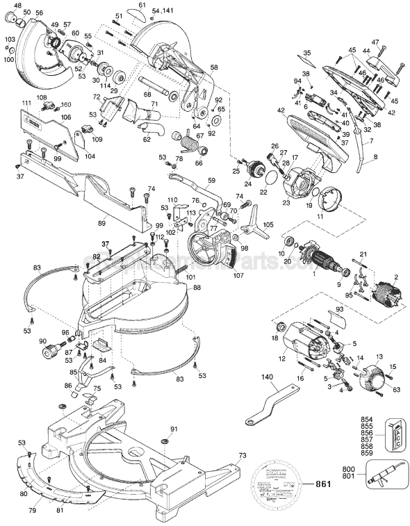 DeWALT DW705 TYPE 3 12 Inch Miter Saw Page A Diagram