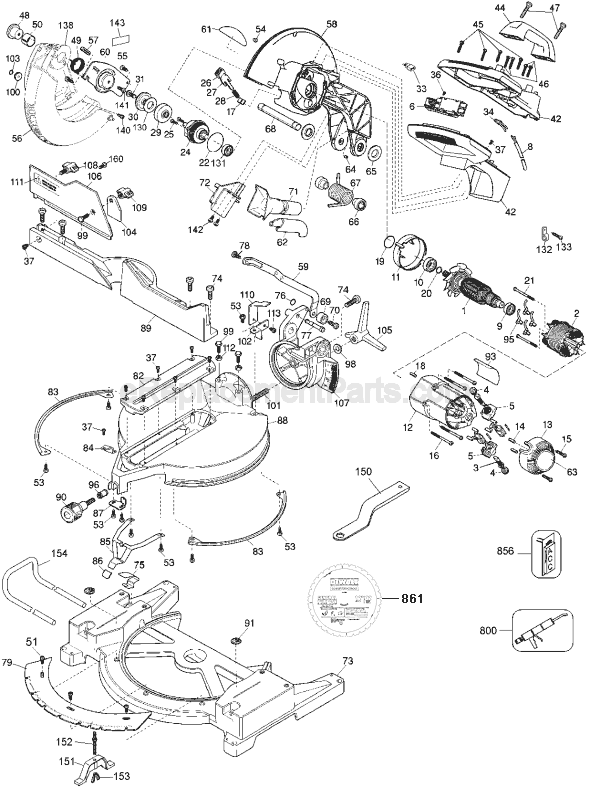 DeWALT DW705 TYPE 8 12 Inch Miter Saw Page A Diagram