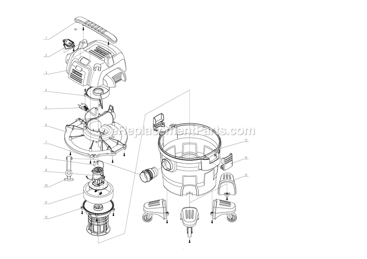 Dewalt DWV106-BR (Type 1) 6 Gallon Vac Power Tool Page A Diagram