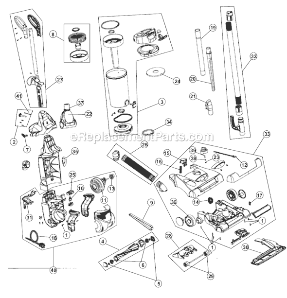 Dirt Devil M087305 Ultra Vision Turbo Bagless Upright Vacuum Page A Diagram