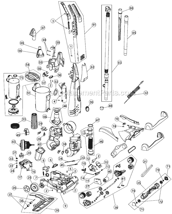 Dirt Devil M091900 Vision Self-Propelled Bagless Upright Vacuum Page A Diagram