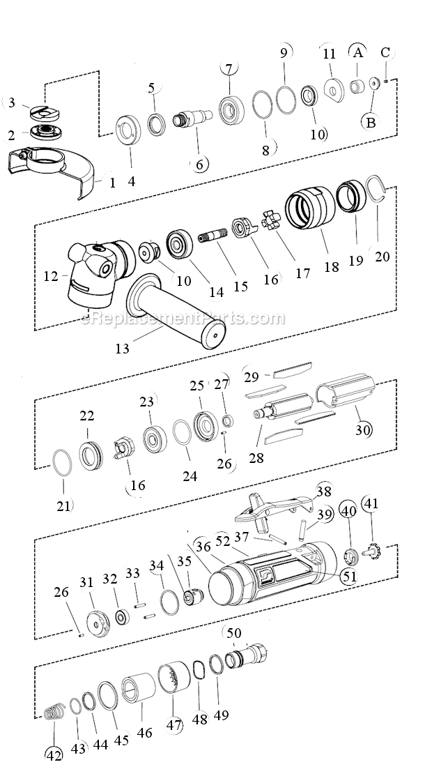 Dynabrade 50308 1 HP Right Angle Grinder Page A Diagram