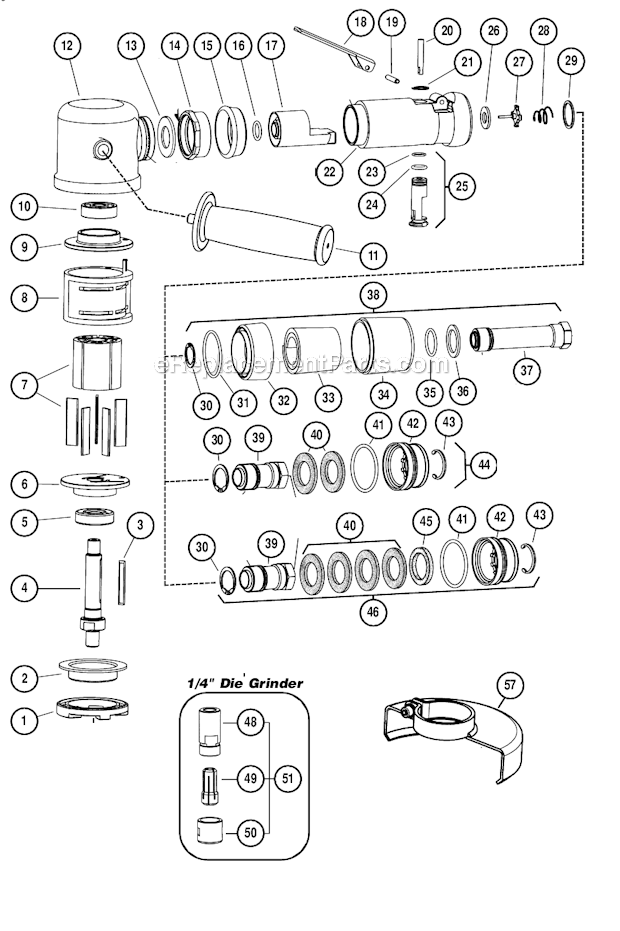 Dynabrade 52280 .55 HP Right Angle Die Grinder Page A Diagram