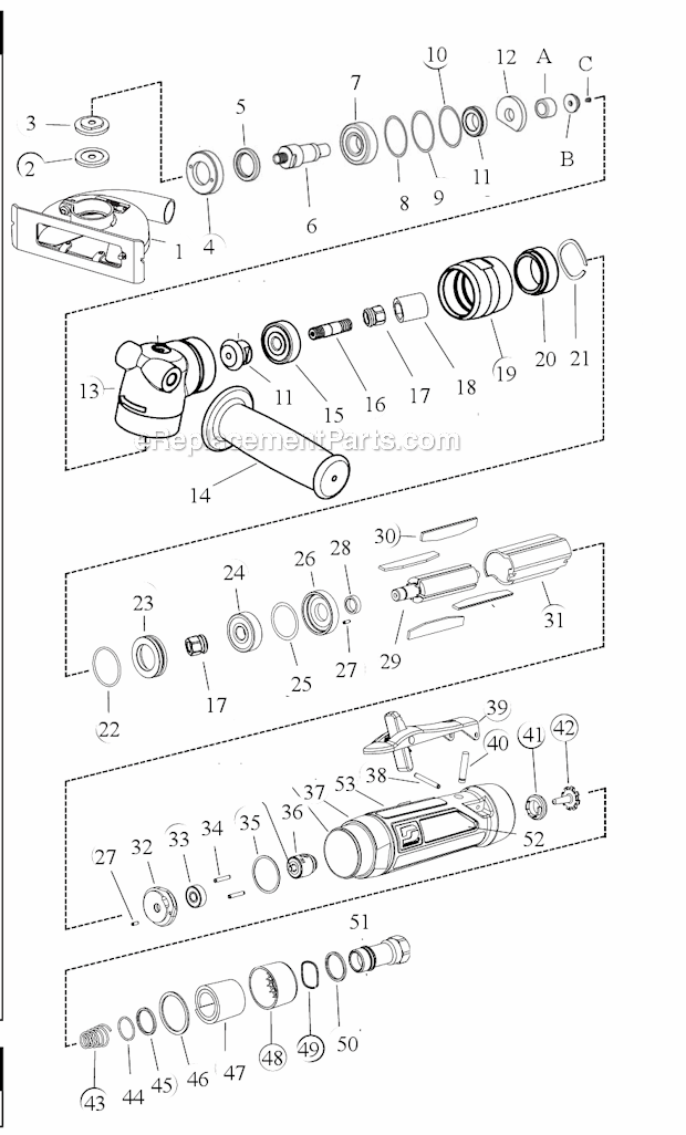 Dynabrade 52438 1 HP Right Angle Cut-Off Tool Page A Diagram