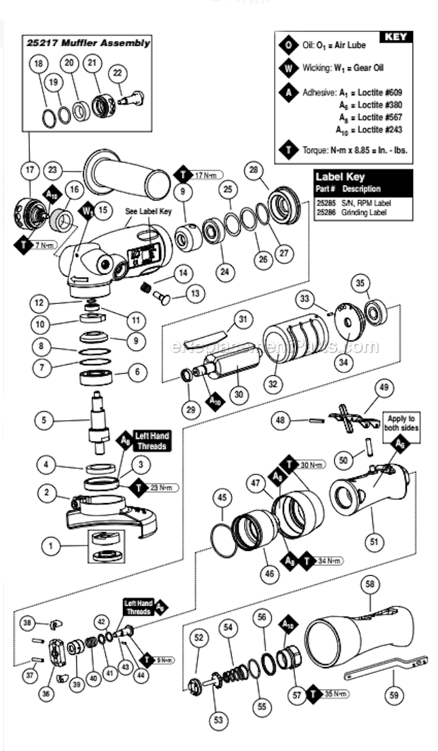 Dynabrade 52638 Right Angle Grinder Page A Diagram