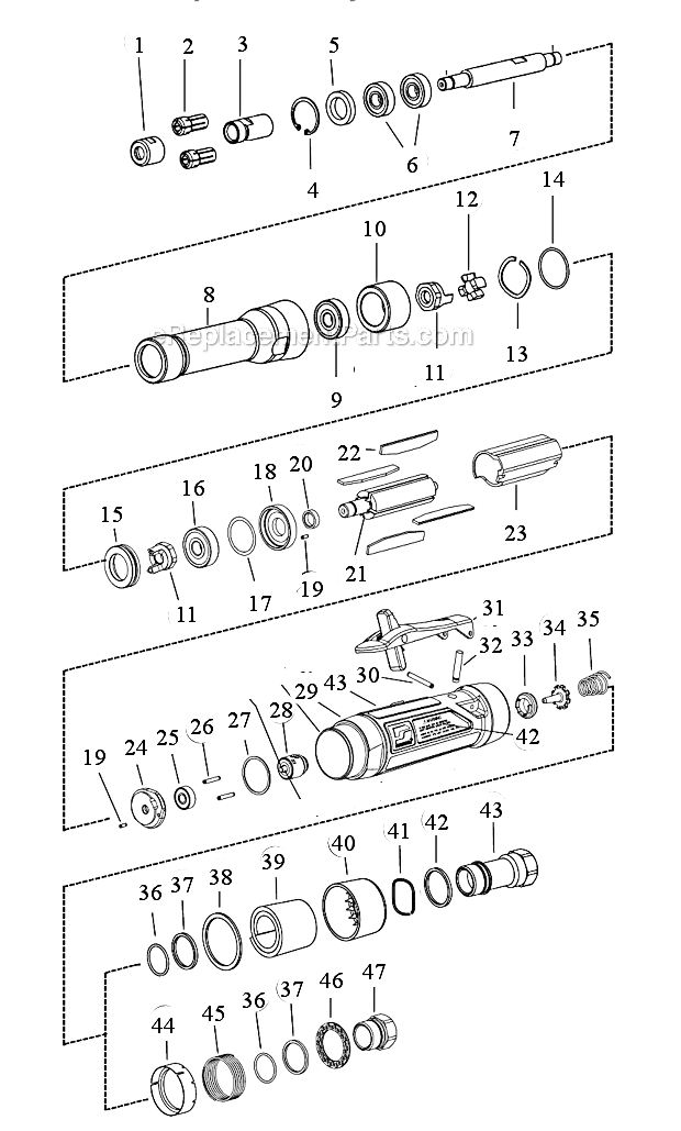 Dynabrade 52675 1 HP Straight Line Extension Die Grinder Page A Diagram