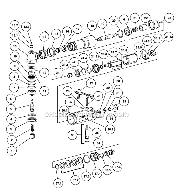 Dynabrade 54347 .7 HP Extended Right Angle Die Grinder Page A Diagram