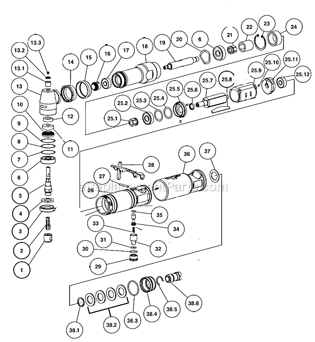 Dynabrade 54374 .7 HP Extended Right Angle Die Grinder Page A Diagram