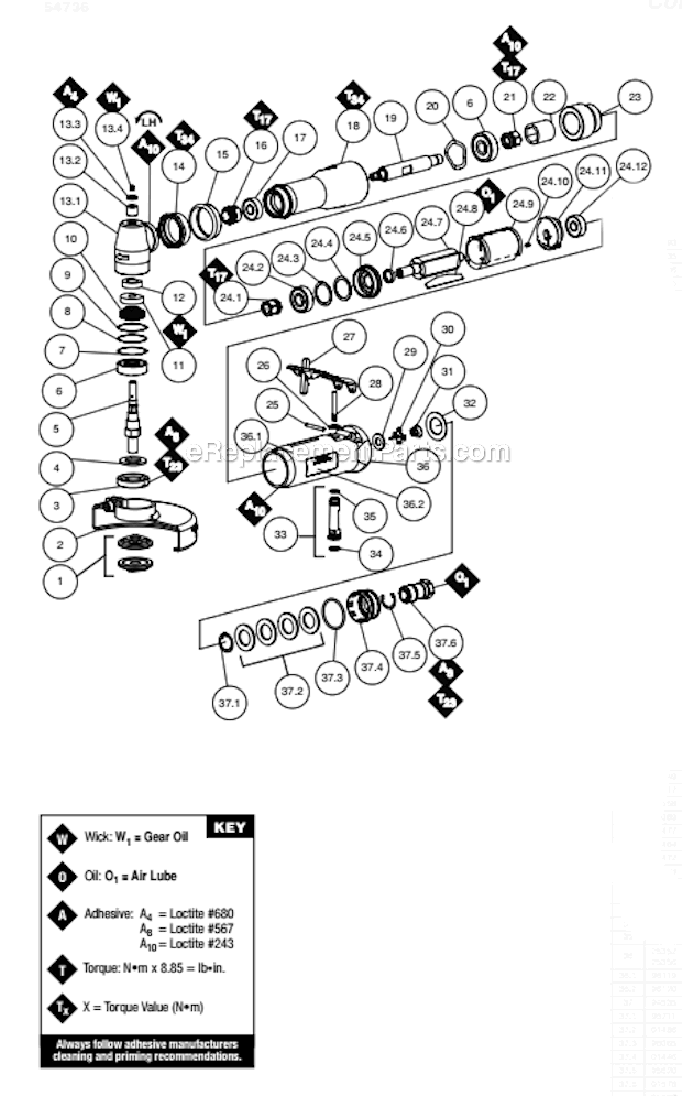Dynabrade 54732 .7 hp Cut-Off Tool Page A Diagram
