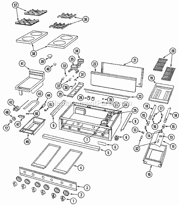 Dynasty DCT484GCB Gas Dynasty Cooking Top Assembly / Gas Controls Diagram
