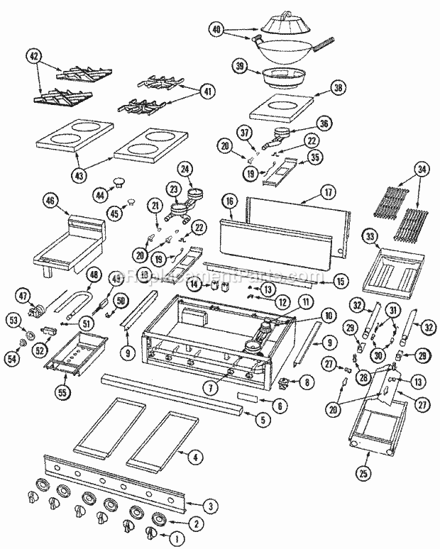 Dynasty DCT595GCBWOK Gas Dynasty Cooking Top Assembly / Gas Controls Diagram