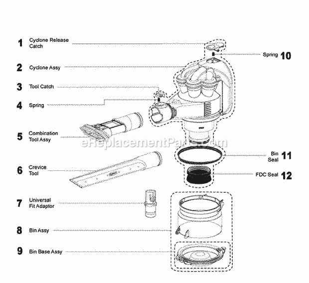 Dyson DC16 Parts List and Diagram : eReplacementParts.com