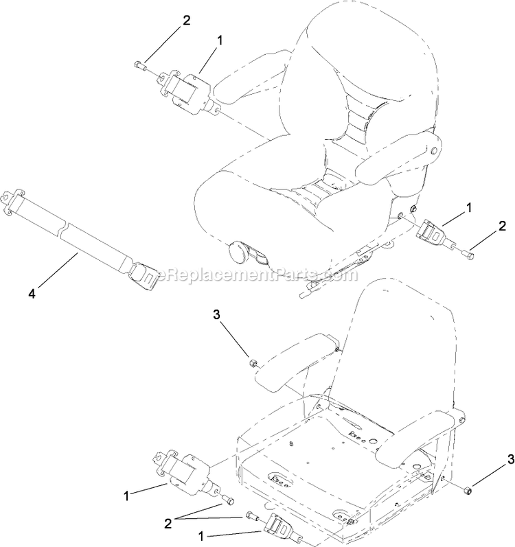 eXmark 110-0883 Retractable Seatbelt Kit, Zero-Turn-Radius Riding Mowers Retractable Seat Belt Assembly Diagram