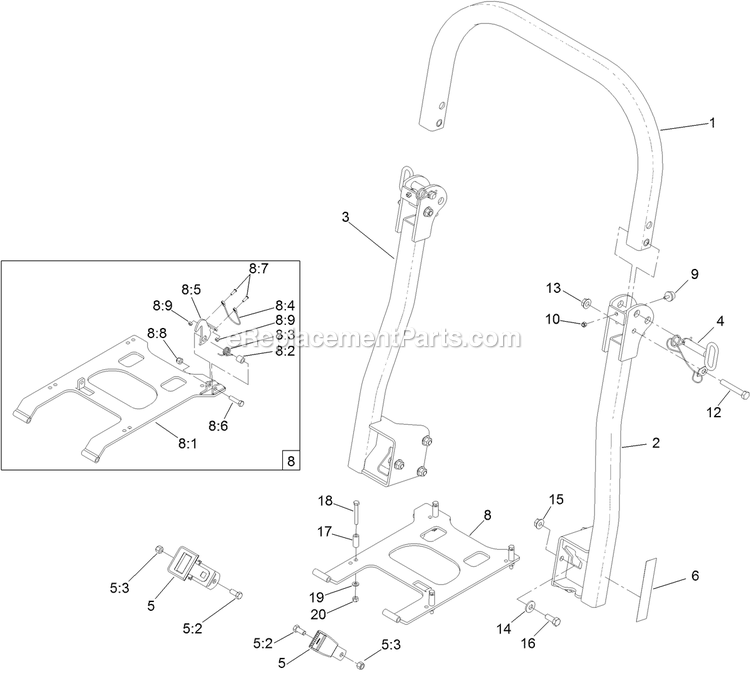 eXmark 130-8459 Rops Kit, Dedicated-Bagging Riding Mower Roll-Over Protection System Kit Diagram