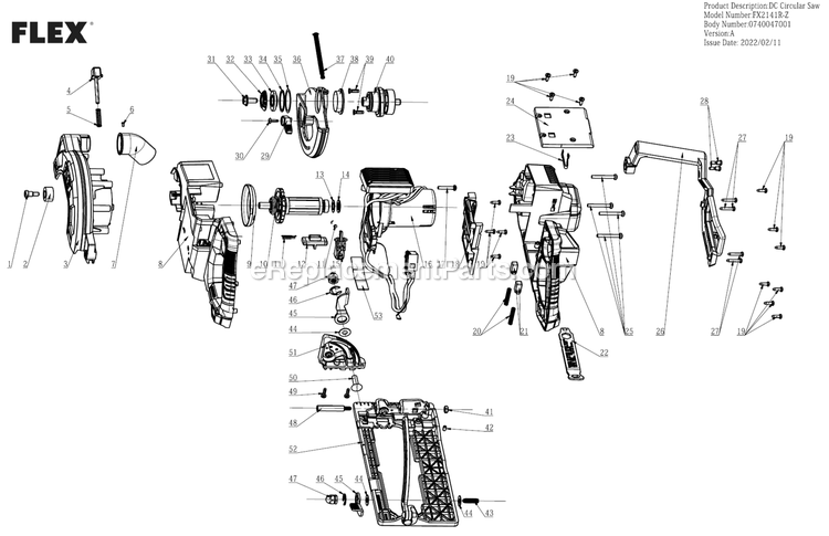 FLEX FX2141R-Z (A) Cordless Rear Handle Circular Saw Page A Diagram