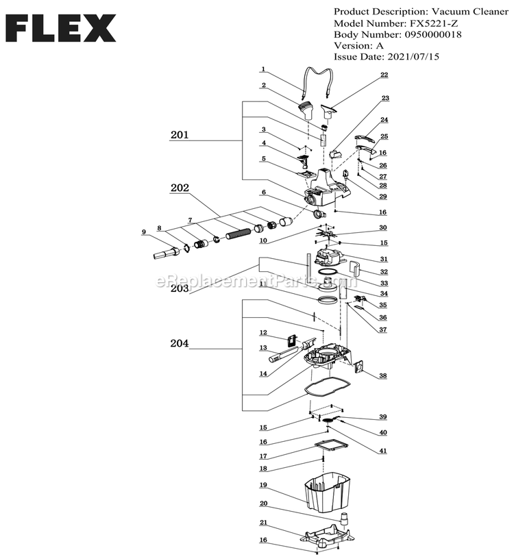 FLEX FX5221-Z (A) Wet Dry Vacuum Page A Diagram