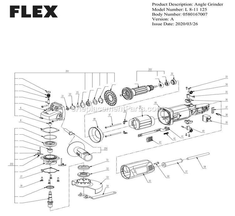 FLEX L 8-11 125 (A) SMALL ANGLE GRINDER WITH SIDE SWITCH Page A Diagram
