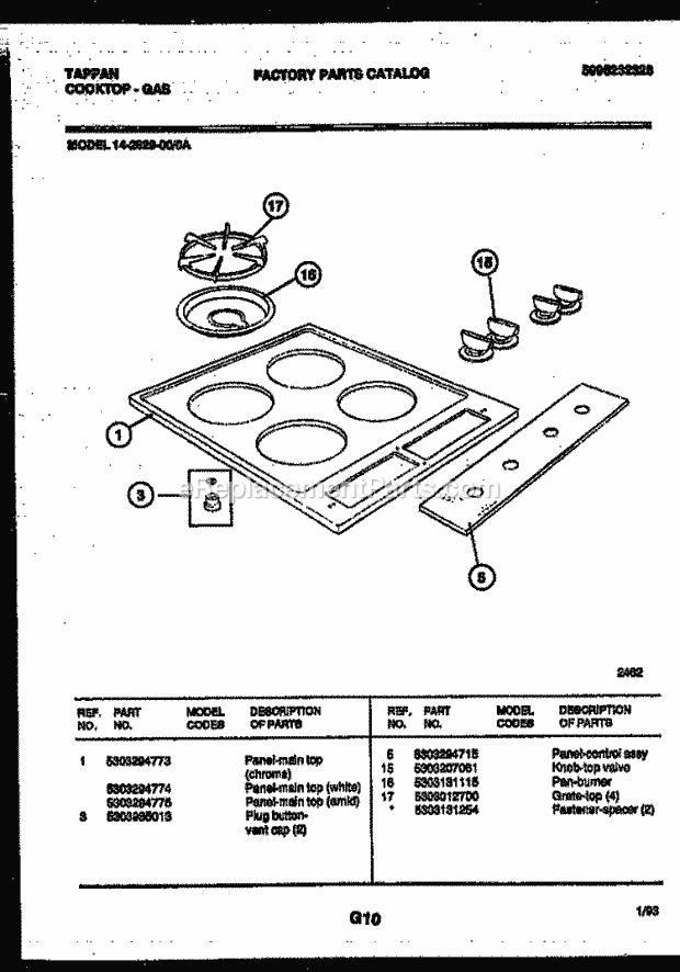 Frigidaire 14-2629-32-0A Tap(V1) / Gas Cooktop Cooktop Parts Diagram