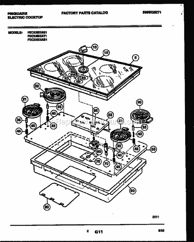 Frigidaire FEC3X8XAB1 Electric Electric Cooktop Cooktop Parts Diagram