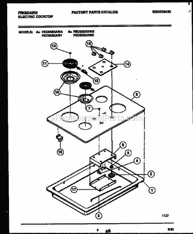Frigidaire FEC6X6XAW1 Electric Electric Cooktop Cooktop Parts Diagram