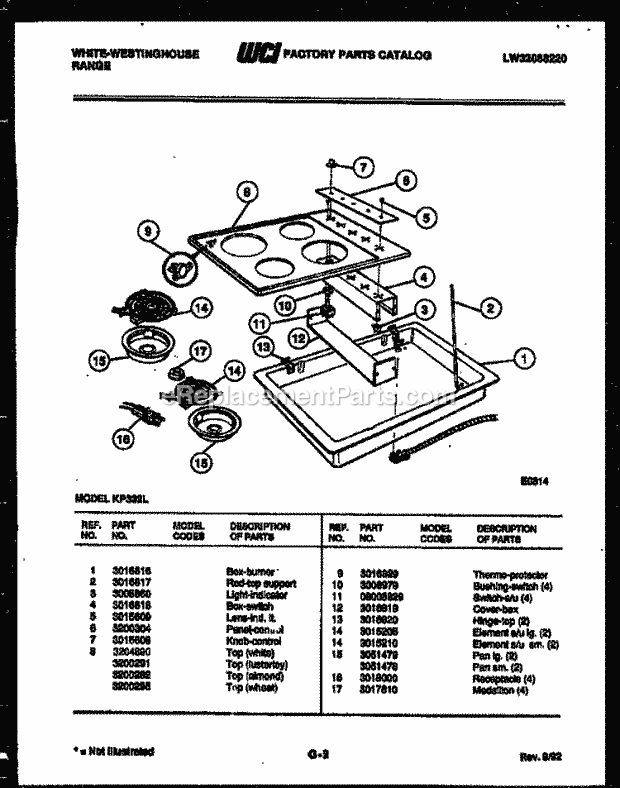 Frigidaire KP332LD1 Wwh(V3) / Electric Range Electric Smooth Top Parts Diagram