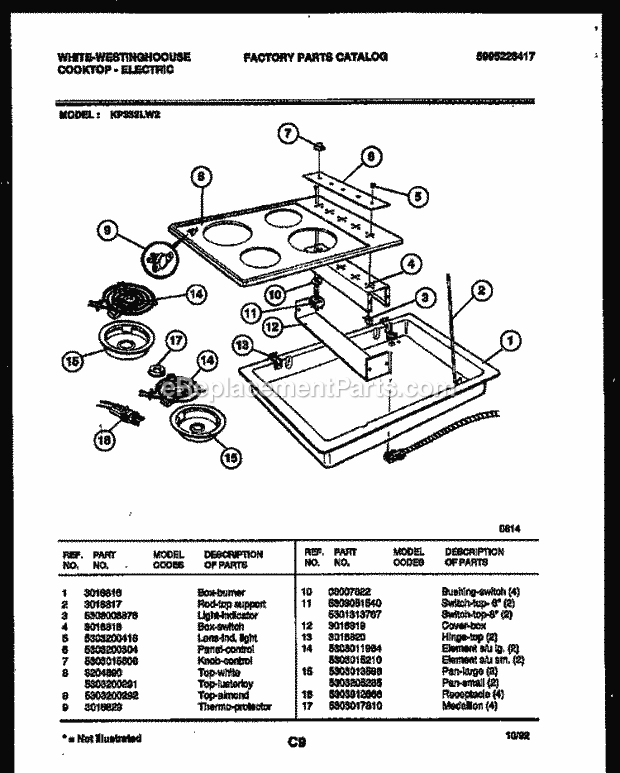 Frigidaire KP332LD2 Wwh(V3) / Electric Cooktop Range Cooktop Parts Diagram