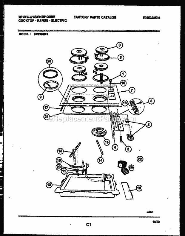 Frigidaire KP732JM3 Wwh(V1) / Electric Cooktop Range Cooktop Parts Diagram