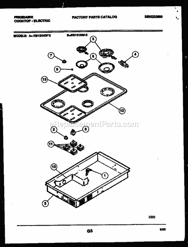 Frigidaire RB131NL2 Electric Cooktop Range Electric Cooktop Parts Diagram