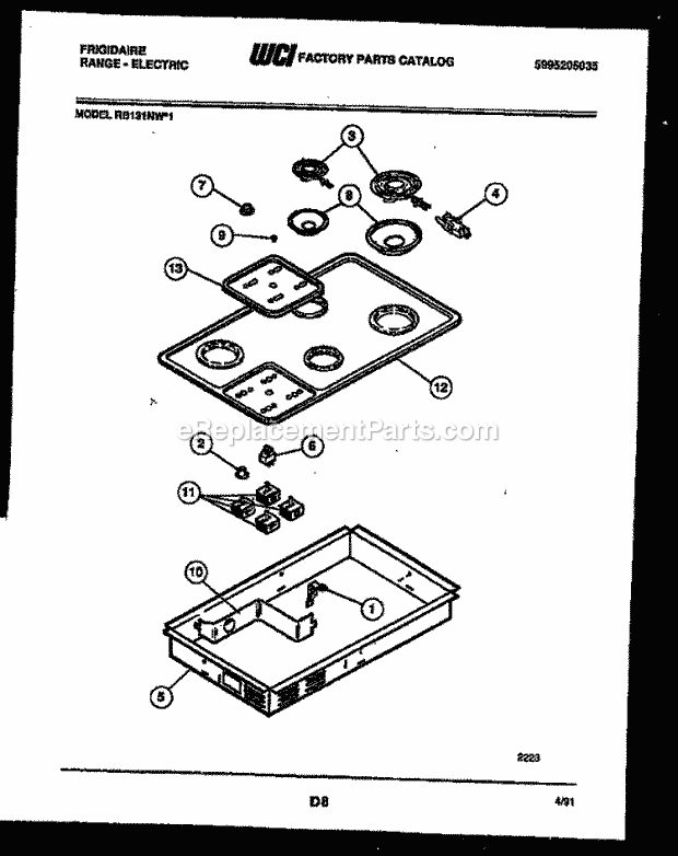 Frigidaire RB131NW1 Electric Range Electric Cooktop Parts Diagram