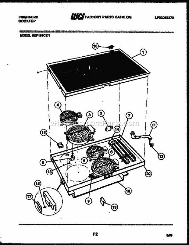 Frigidaire RBF139CE1 Electric Cooktop Cooktop Parts Diagram