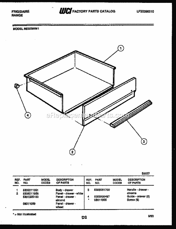Frigidaire RE32BNM1 Frg(V3) / Electric Range Drawer Parts Diagram
