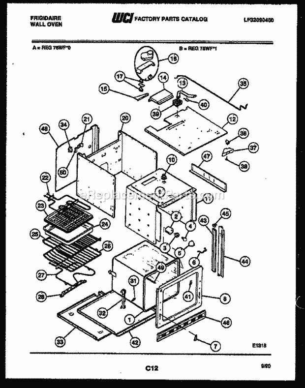 Frigidaire REG75WFB1 Built-In, Electric Wall Oven Electric Body Parts Diagram