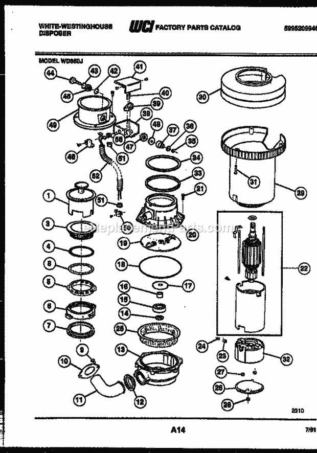 Frigidaire WD850J Wwh(V1) / Disposer Disposer Body Parts Diagram