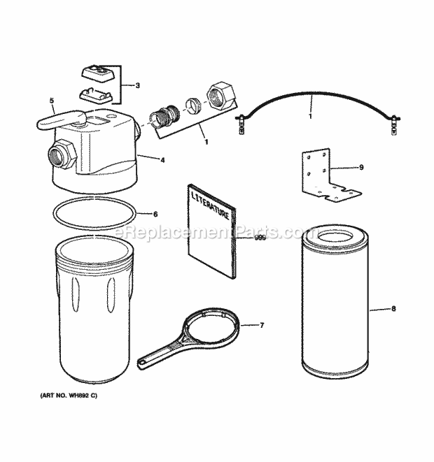 GE GXWH40L Household Pre-Filtration System Water Filter Parts Diagram