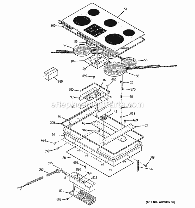 GE PP980BM1BB Electric Range Cooktop Parts Diagram