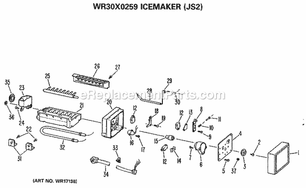 GE WR30X259 Freezer Icemaker Diagram