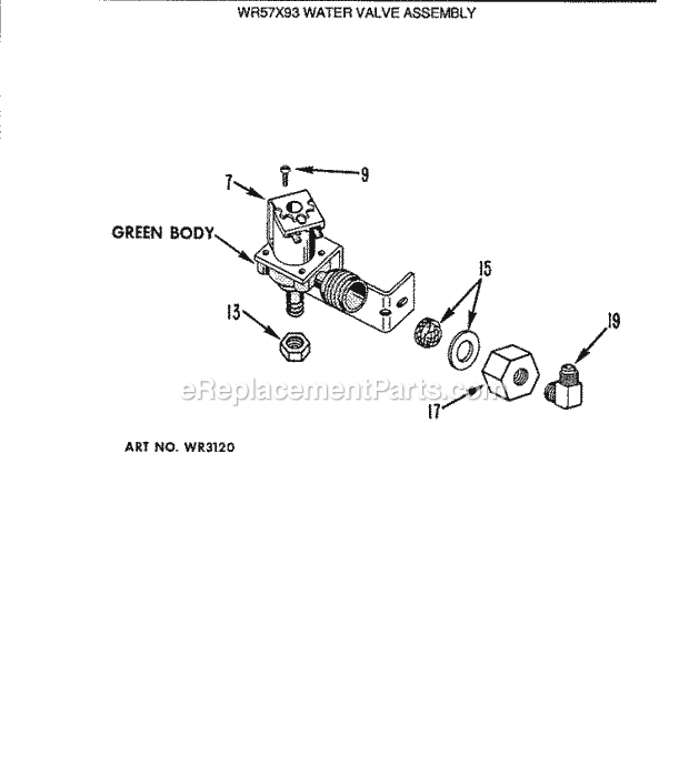 GE WR57X93 Water Valve Assembly Diagram