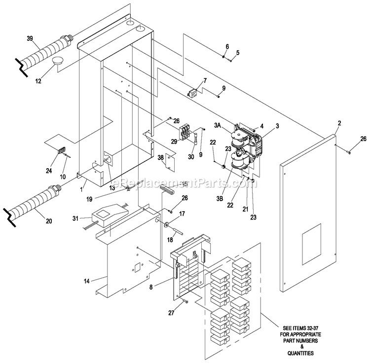 Generac RTSF100A1S (5007118 - 5832024)(2010) T/S10ckt.Lc 100a Nema1 Siemens -03-29 Generator Load Center Exploded View Diagram