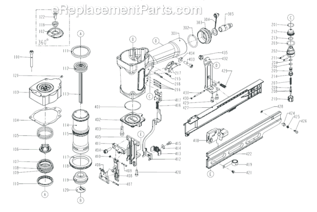 Grip-Rite GRTSM2016C Industrial 16 Gauge Medium Crown Stapler Page A Diagram