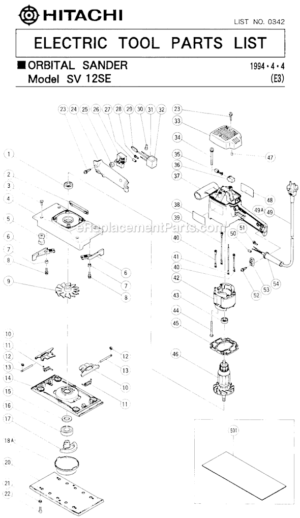 Metabo HPT (Hitachi) SV12SE Orbital Sander Page A Diagram