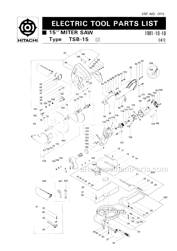 Metabo HPT (Hitachi) TSB-15 15" Miter Saw Page A Diagram