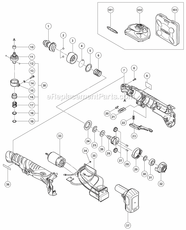 Metabo HPT (Hitachi) WH10DCL Cordless Angle Impact Driver Page A Diagram