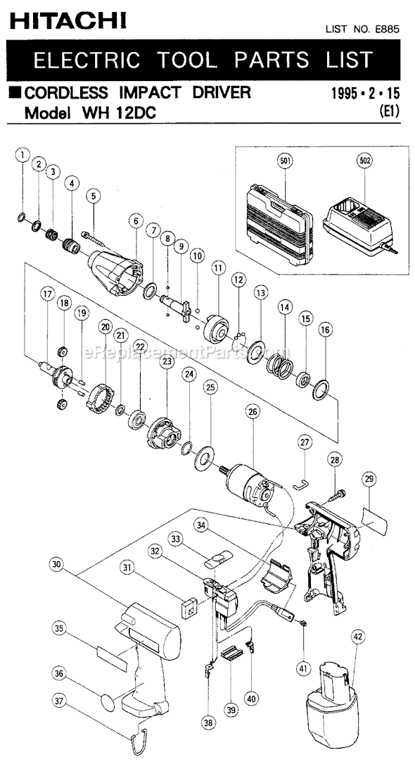 Metabo HPT (Hitachi) WH12DC 1/4 IN. Quick Release Hex, 12V Cordless Impact Drill Driver Page A Diagram