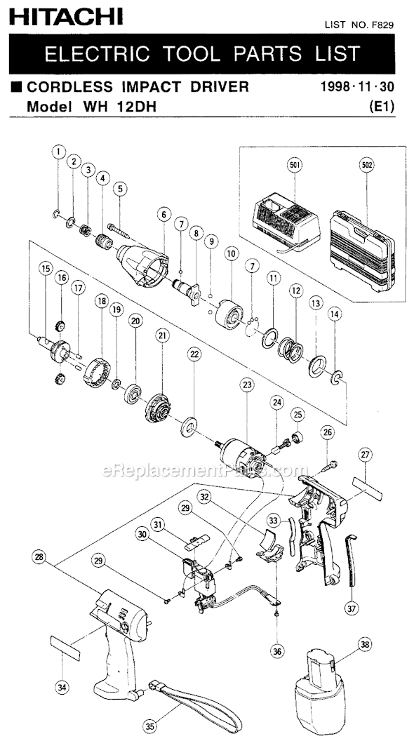 Metabo HPT (Hitachi) WH12DH 1/4 IN. Quick Release Hex, 12V Cordless Impact Drill Driver Page A Diagram
